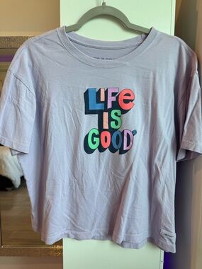 Life Is Good Lavender Short Sleeve Tee with Multicolor Logo